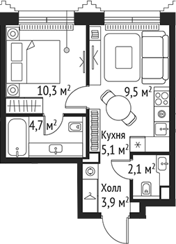 2-комн., 35.6 м², 29/59 этаж, ЖК «СЕТ»