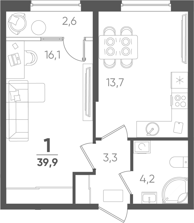 1-комн. квартира, 37.3 м² в ЖК Барса — фото 2