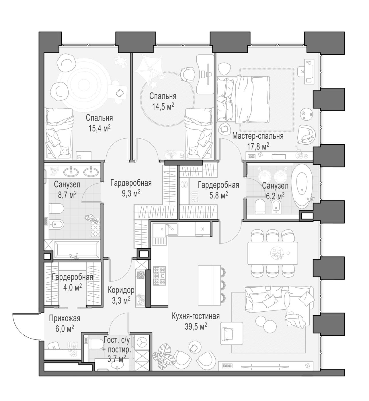 4+ комнаты, 135.4 м², 3/10 этаж, ЖК «Квартал Life Time»