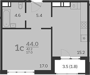 2-комн. квартира, 42.2 м² в ЖК Все Свои VIP — фото 2