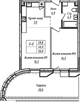 2-комн., 45.95 м², 2/21 этаж, ЖК «УНО.Соколиная гора»