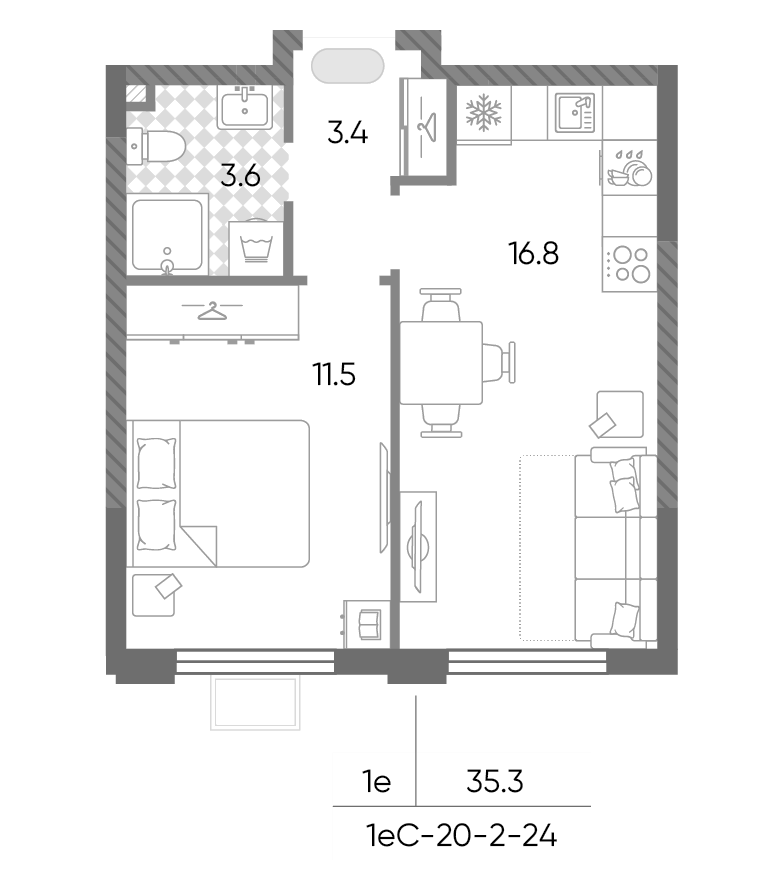2-комн., 35.3 м², 24/24 этаж, ЖК «Лучи»