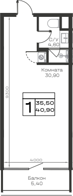 Студия, 35.5 м², 6/6 этаж, ЖК «Хако»