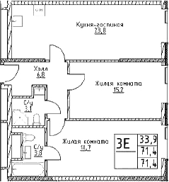 3-комн., 71.4 м², 24/29 этаж, ЖК «Наметкин Тауэр»