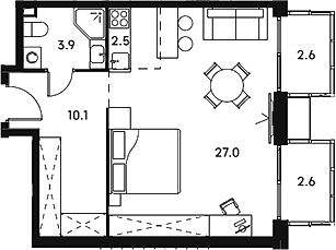 Студия, 43.5 м², 19/23 этаж, ЖК «Аквилон Сигнал»