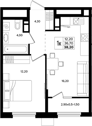 2-комн., 36.7 м², 3/15 этаж, ЖК «Лермонтов Парк»