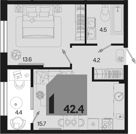 1-комн. квартира, 38 м² в ЖК Первое место — фото 2