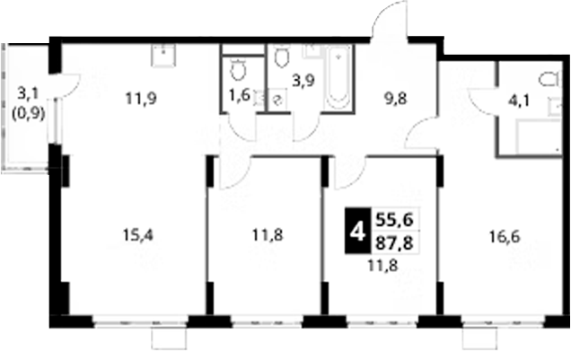4+ комнаты, 86.9 м², 11/24 этаж, ЖК «1-й Донской»