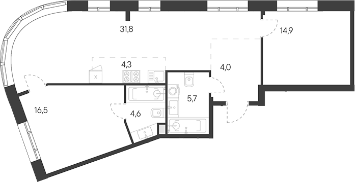 3-комн., 86.2 м², 30/31 этаж, ЖК «Родина Переделкино»