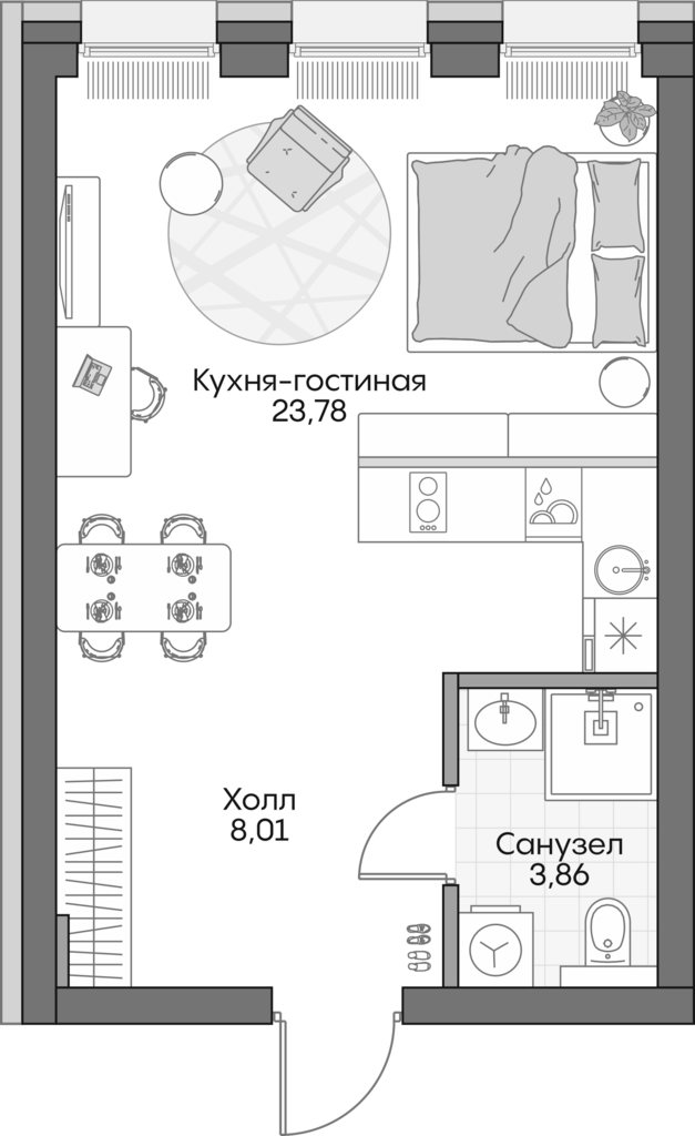 Студия, 34.7 м², 3/16 этаж, ЖК «Инсайдер»