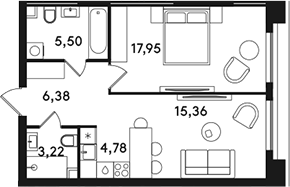 2-комн., 53.19 м², 29/49 этаж, ЖК «СОЛОС»