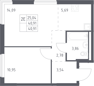 2-комн., 40.91 м², 17/17 этаж, ЖК «Мытищи Парк»