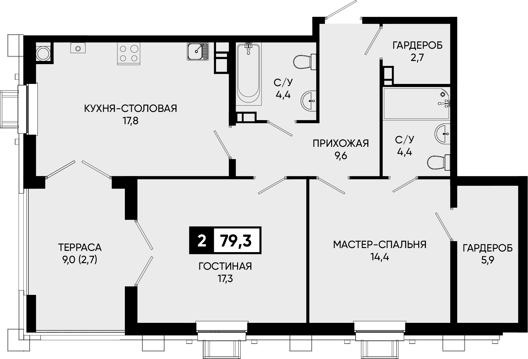 2-комн. Дом у озера Моне