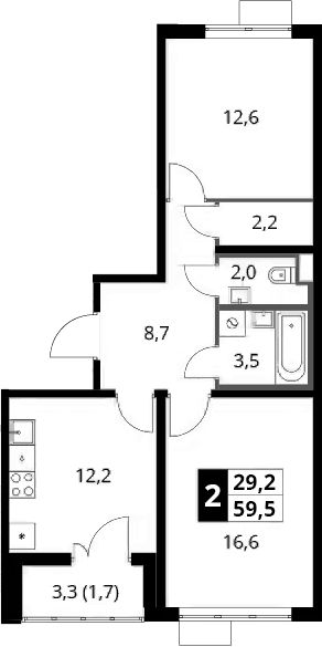 2-комн., 57.8 м², 10/22 этаж, ЖК «Южная Битца»