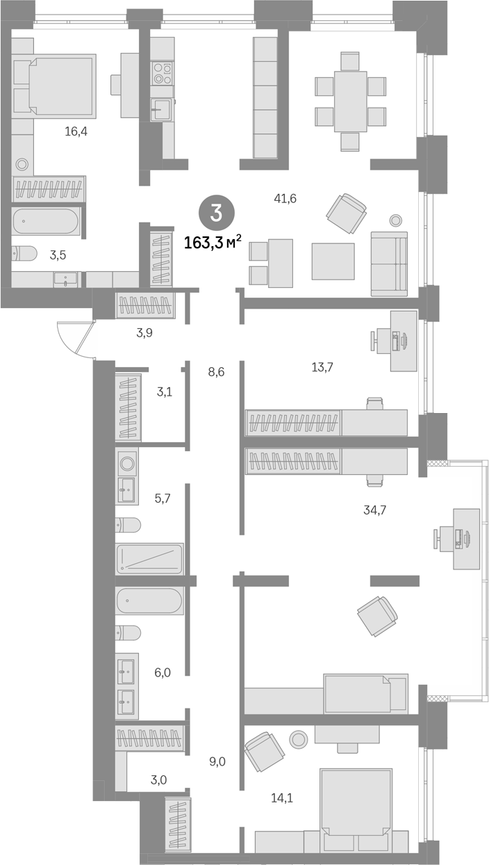 4+ комнаты, 163.3 м², 6/15 этаж, ЖК «Квартал Издание»