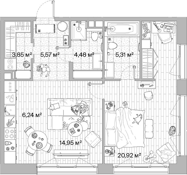 2-комн., 61.32 м², 4/10 этаж, ЖК «МЫС»