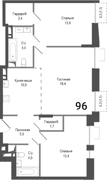 3-комн., 76.1 м², 6/8 этаж, ЖК «Киноквартал»