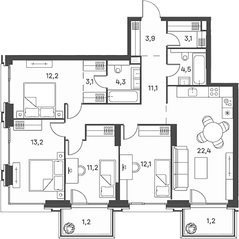 4+ комнаты, 101.1 м², 13/29 этаж, ЖК «Портленд»