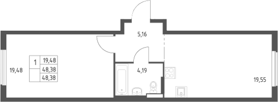 2-комн., 48.38 м², 9/9 этаж, ЖК «Большое Юрлово»