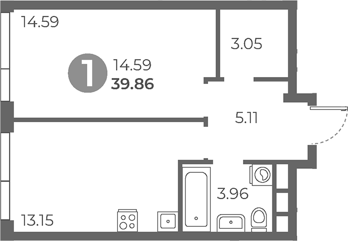 1-комн., 39.86 м², 28/30 этаж, ЖК «Нижегородская от Гранель»