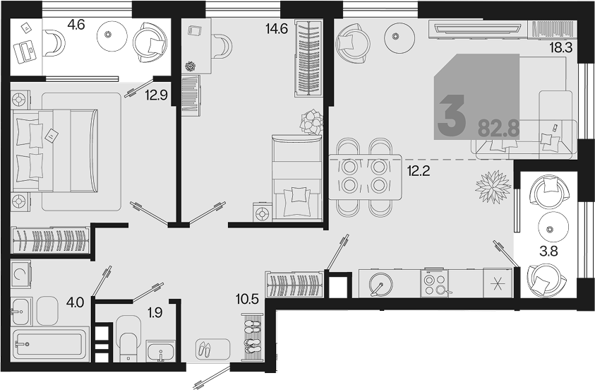 3-комн. квартира, 74.4 м² в ЖК Первое место — фото 2
