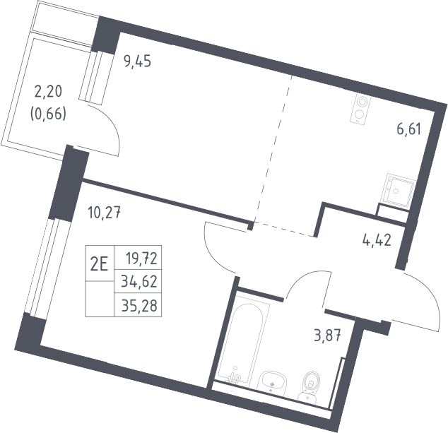 2-комн., 34.62 м², 3/13 этаж, ЖК «Молжаниново»