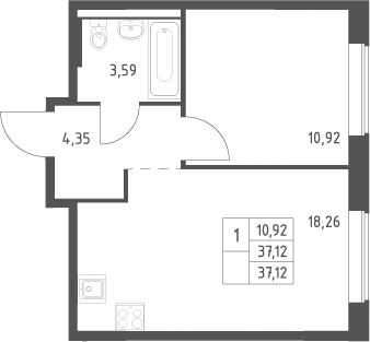 2-комн., 37.12 м², 8/12 этаж, ЖК «Большое Юрлово»