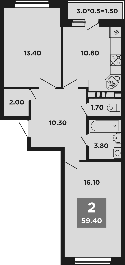 2-комн. квартира, 57.9 м² в ЖК НЕО-квартал Красная площадь — фото 2