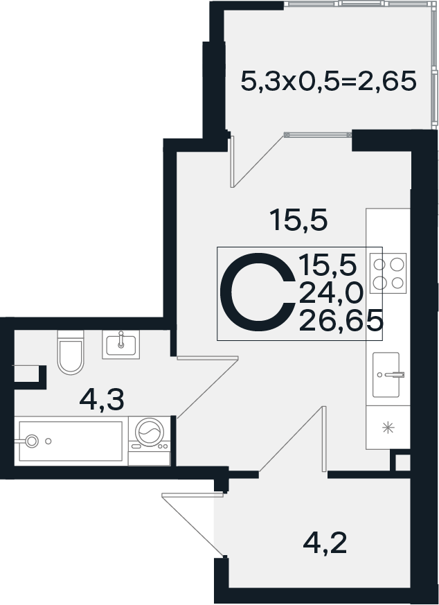 Студия, 24 м², 1/4 этаж, ЖК «Новая Елизаветка»