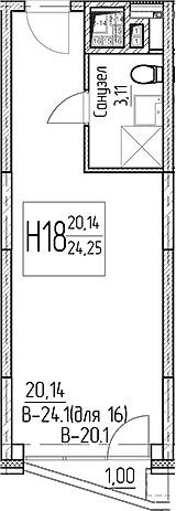 Студия, 23.25 м², 16/16 этаж, ЖК «Аметист»