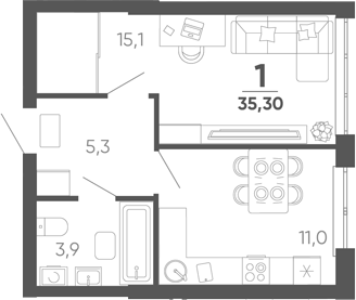 1-комн. квартира, 35.3 м² в ЖК Барса — фото 2