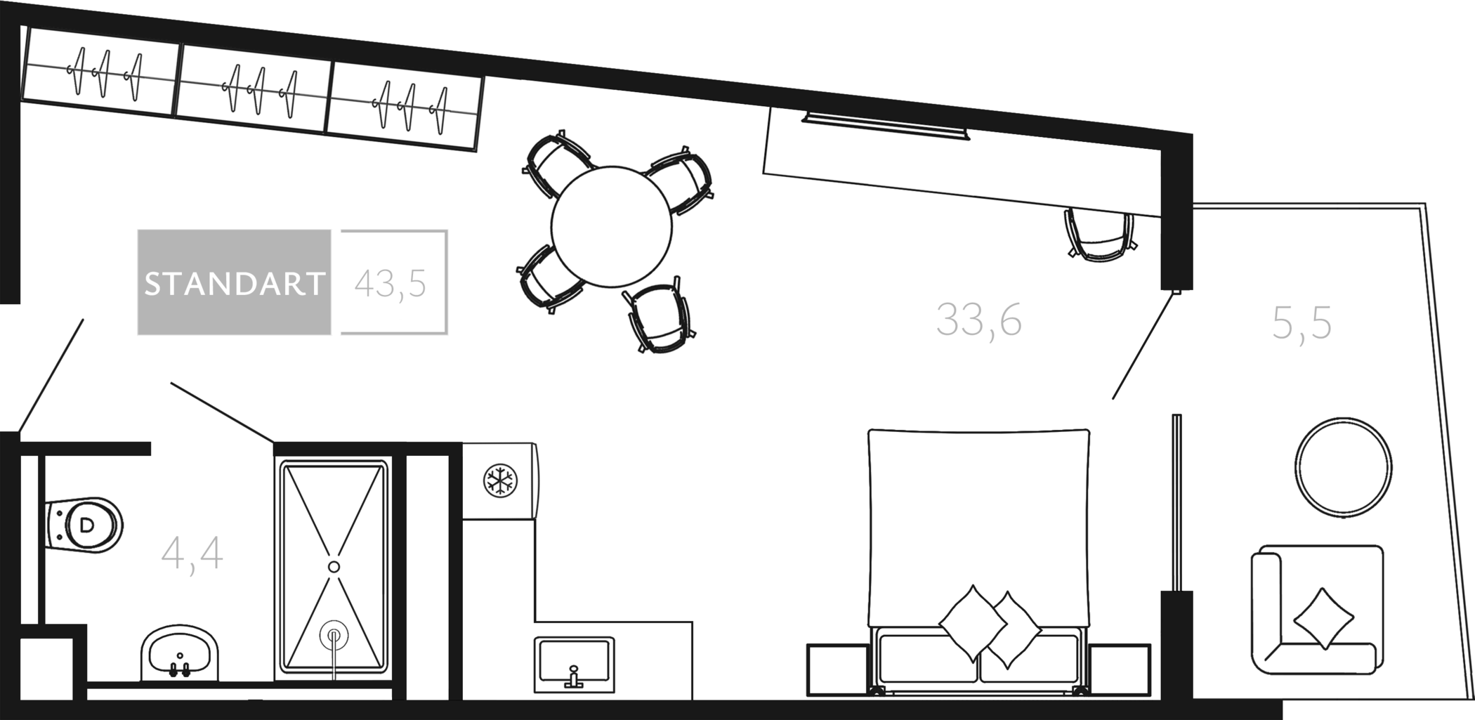 Студия, 38 м², 3/4 этаж, ЖК «Палаццо Де Агой»