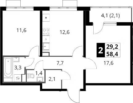 2-комн., 56.3 м², 8/22 этаж, ЖК «Южная Битца»