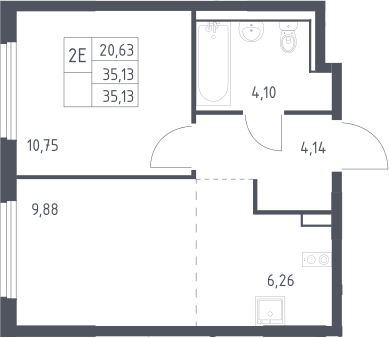 2-комн., 35.13 м², 8/17 этаж, ЖК «Пригород Лесное»