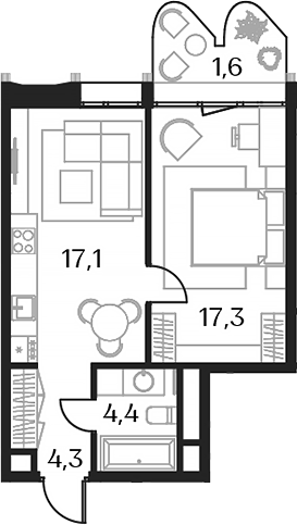 2-комн., 43.1 м², 15/23 этаж, ЖК «Союз»