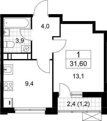 1-комн., 30.4 м², 11/11 этаж, ЖК «Скандинавия»