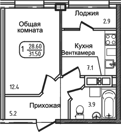 1-комн. квартира, 27.3 м² в ЖК Уют. Дарстрой — фото 2