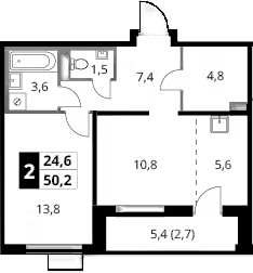 1-комн., 47.5 м², 19/24 этаж, ЖК «1-й Донской»