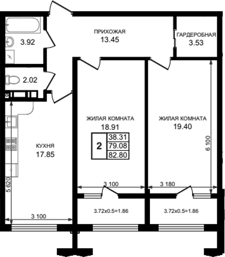 2-комн. квартира, 79.08 м² в ЖК Резиденция морей — фото 2