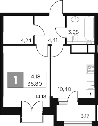 1-комн., 37.21 м², 12/15 этаж, ЖК «Восток 2»