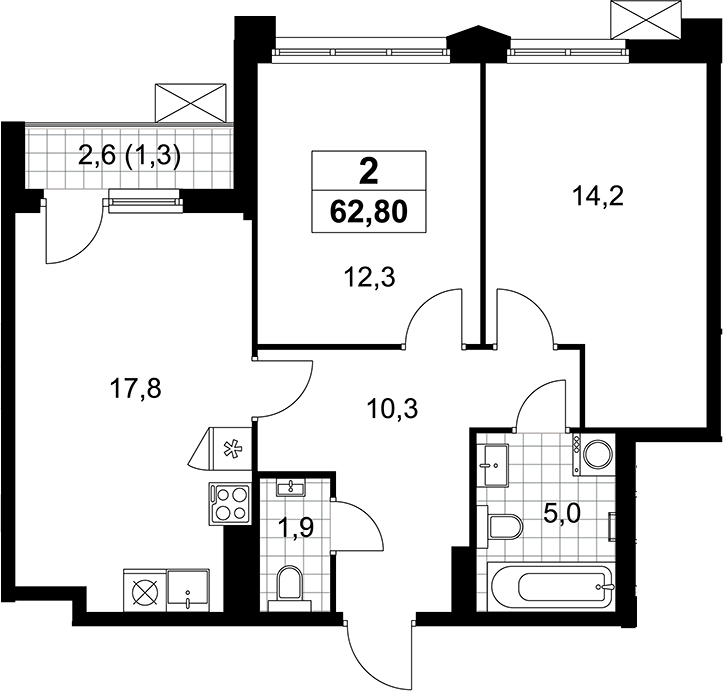 3-комн., 61.5 м², 14/14 этаж, ЖК «Деснаречье»