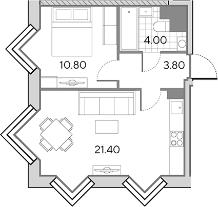 2-комн., 40 м², 29/30 этаж, ЖК «Вейв»