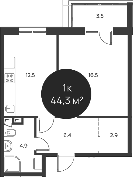 1-комн., 43.2 м², 1/3 этаж, ЖК «Павлово 3»