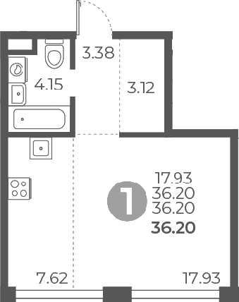Студия, 36.2 м², 2/27 этаж, ЖК «Мневники от Гранель»