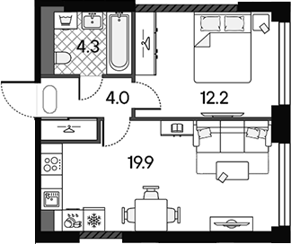 2-комн., 40.4 м², 32/43 этаж, ЖК «МАРК»