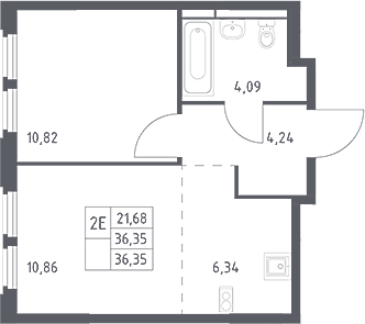 2-комн., 36.35 м², 3/16 этаж, ЖК «Космический Квартал»