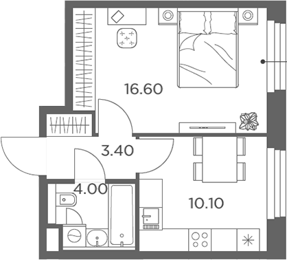 1-комн., 34.1 м², 20/20 этаж, ЖК «Белый Град»