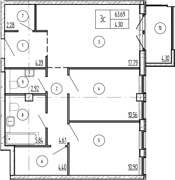 Продается 2-комн. квартира, 63.7 м²