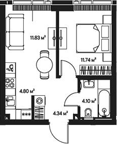 2-комн., 36.81 м², 42/57 этаж, ЖК «Джойс»