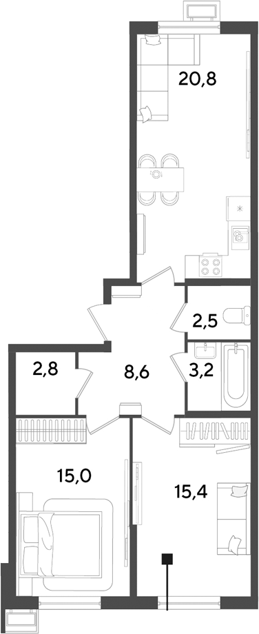 3-комн. квартира, 68.3 м² в ЖК Парк Победы — фото 2